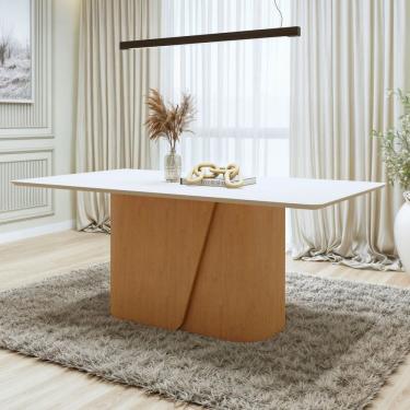 Imagem de Mesa de Jantar Retangular 170cm com Tampo em MDF Luar Amêndoa Clean/Off White