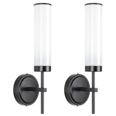 Imagem de Loiogohot Conjunto De Dois Arandelas Parede, Iluminação Moderna Para Banheiro 16" Com Cúpula Vidro Branco Opala, Preta Transparente 60W Sala Estar, Corredor, Espelho, Quarto, Escadas