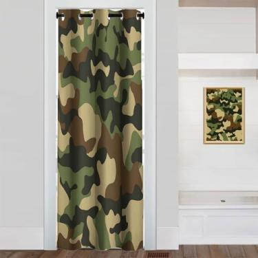 Imagem de Cortinas de porta camufladas pretas e verdes para portas, cortina blackout de camuflagem do exército caçador abstrata para armário de quarto infantil, cortinas de privacidade com isolamento térmico