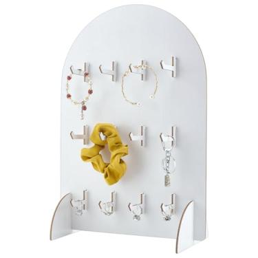 Imagem de PH PandaHall Suporte de exibição de madeira Pegboard, suporte de pulseira, prateleira, armazenamento de mesa, chaveiros, suportes organizadores com 12 ganchos para shows de artesanato, eventos de