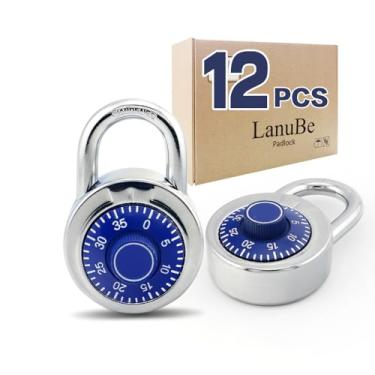 Imagem de LanuBe Fechadura de combinação de mostrador padrão, 5 cm de largura, com diferentes combinações, placa giratória azul, pacote com 12; cadeado para escola, funcionário, armário esportivo de academia
