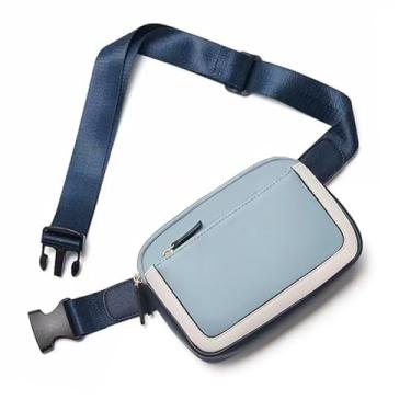 Imagem de Bolsa de cinto feminina, mini bolsa tiracolo para todos os lugares, alça ajustável, pochete feminina de couro sintético, Azul, Tendência