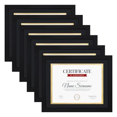 Imagem de Conjunto de 6 porta-retratos de 28 x 35,5 cm, multicertificados, 21 x 27,9 cm, moldura de prêmio de diploma de documentos para pendurar na parede ou mesa, preta