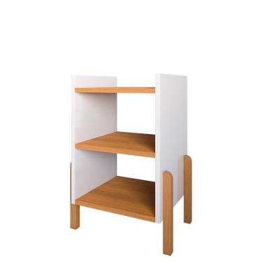 Imagem de Mesa De Cabeceira Para Quarto Com Prateleira Pé Madeira Maciça Sofia (OffWhite/Cedro)