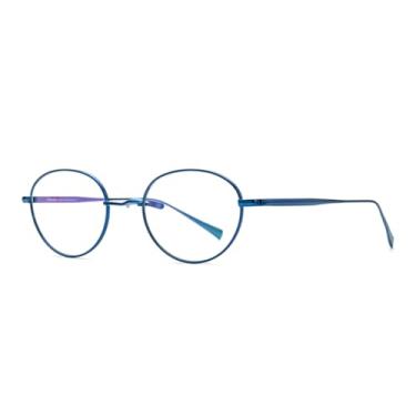Imagem de VFDHN Armação de óculos de titânio masculina, retrô, oval, vintage, ultraleve (azul)