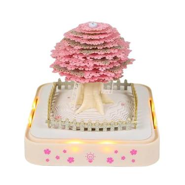 Imagem de Calendário 3D 2026, calendário de 2026, calendário de mesa de arte 3D com luzes de LED, bloco de notas 3D criativo, arte em papel para casa na árvore, entalhe em papel.