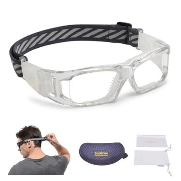 Imagem de SooGree Óculos esportivos infantis, óculos de proteção, óculos de segurança ocular, substituíveis para lentes de grau de 8 a 16 anos (moldura cinza almofada branca)