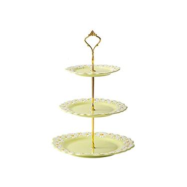 Imagem de Suporte de bolo de cerâmica de 3 camadas, mesa de sobremesa criativa com alça removível para cupcake suporte de exibição de cupcake bandeja de confeitaria para chá da tarde, prato de bolo, doces