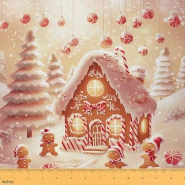 Imagem de Erosebridal Tecido de Natal para casa de gengibre, estofamento vintage de decoração de Natal, tecido decorativo de floco de neve de inverno, decorações fofas de homem de gengibre para roupas, faça