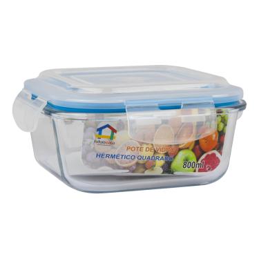 Imagem de Pote Hermético De Vidro 800ml Marmitas Fitness Vasilha Quadrada Com Tampa Microondas Freezer