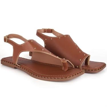 Imagem de Rasteirinha Feminina Sandália Fivela Gáspea Cravinhos Tachas Moderna Confortável Fashion Blogueira (Marrom, BR, Adulto, Numérico, 38)