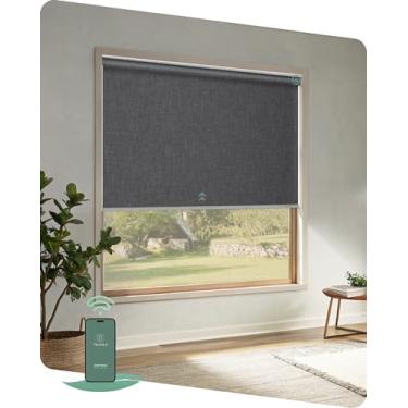 Imagem de Yoolax Persianas motorizadas com controle remoto, persianas blackout remotas para janelas internas, persianas elétricas sem fio para quarto, sala de estar, escritório (cinza escuro, 66 cm L x 182 cm