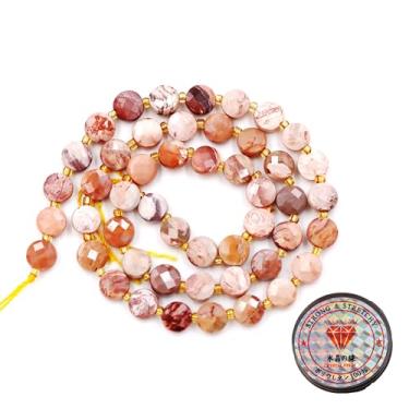 Imagem de Malahill Contas de pedra preciosa para fabricação de joias, contas de moeda facetadas de pedra natural madeira petrificada clara 10 mm