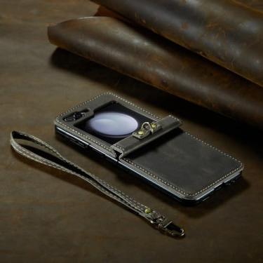 Imagem de Capa de proteção de couro para samsung galaxy z flip 5 flip5 flip4 flip 4 zflip5 capa alça de telefone bolsa, café, para samsung z flip 4
