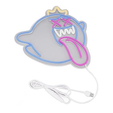 Imagem de Pilipane Placa neon fantasma USB montada na parede regulável fácil de instalar Halloween luz neon fantasma para sala de jogos, decoração de bar de festa