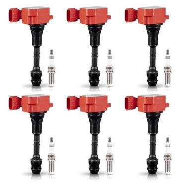 Imagem de ENA Conjunto de 6 bobinas de ignição direta e velas de ignição compatíveis com 2001-2003 Infiniti QX4 3.5L V6 2002-2006 Nissan Altima 3.5L V6 2005-2016 Nissan Frontier 4.0L UF349