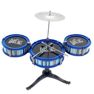 Imagem de Mini Bateria Infantil Brinquedo Musical 3 Tambores Baquetas - Útil Fer