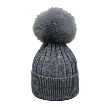 Imagem de Chapéu feminino de malha de lã quente para pais e filhos, Cinza escuro, for Adults