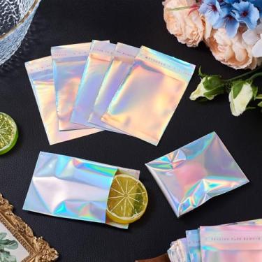 Imagem de 100 unidades de sacos de celofane a laser 9 x 7 cm, bolsa retangular autovedante, bolsas de plástico coloridas, joias, miçangas, berloques, embalagem, embrulho, Natal, Halloween, artigos para festa