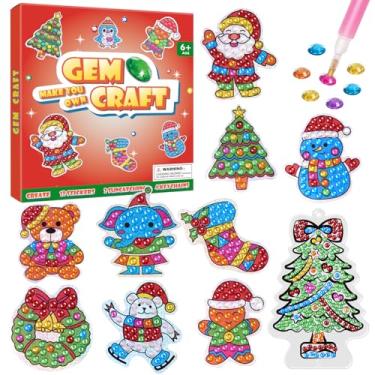 Imagem de WAHFNG Gem Art, Diamond Art Kids Painting Kit -Make Your Own Stickers,Keychains & Suncatchers - Arts and Crafts for Girls and Boys - Gift Ideas for Age 6, 7, 8, 9, 10,11,12 Years Old（Christmas）