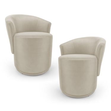 Imagem de Kit 02 Poltronas Orgânicas Living Mavi Fixa Veludo Bege Claro - Desk Design