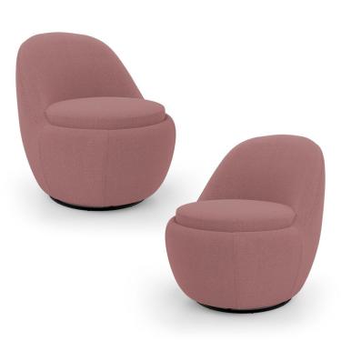 Imagem de Kit 02 Poltronas Orgânicas Living Memphis Base Giratória Bouclê Rosé - Desk Design