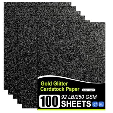 Imagem de OcePor Cartolina com glitter, 100 folhas de cartolina preta, papel com glitter para Cricut, artesanato e faça você mesmo, cartolina brilhante de 21 x 28 cm para aniversário, decoração de festa de