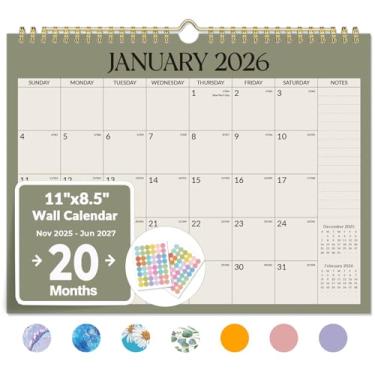 Imagem de Forvencer Calendário 2026, calendários de parede de 20 meses, novembro de 2025 a junho de 2027, agenda mensal de 28 x 21,6 cm com seção de notas de página inteira e adesivos, blocos sem pautas