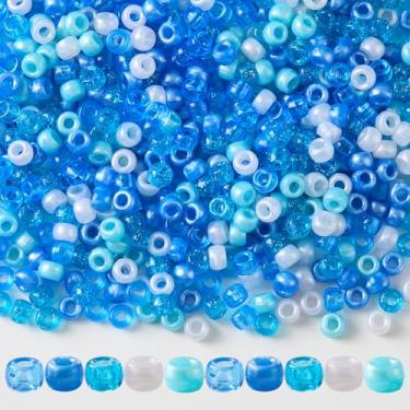 Imagem de Miçangas azuis de pônei, 1000 peças, contas de inverno de 5 cores, contas de glitter de floco de neve a granel para fazer joias, pulseiras, colares, trança de cabelo (0,24 x 0,35 polegadas)
