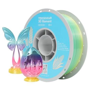 Imagem de TECSONAR Filamento de impressora 3D Silk Rainbow PLA, carretel de 1 kg (1 kg) PLA de 1,75 mm, material de impressão 3D de mudança rápida de cor, PLA multicolorido, filamento gradiente para a maioria