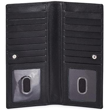 Imagem de Carteira longa para homens e mulheres, couro verdadeiro, dobrável com RFID, elegante, fina, feita à mão, 2 porta-cartões de crédito em caixa de presente, Preto, 8.4 x 3.75 x 0.75", Moderno