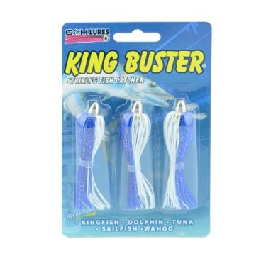 Imagem de C&H Lures, Isca King Buster, saia azul/branca, cabeça de 1/226.8 g, 6.3 cm, 3 peças