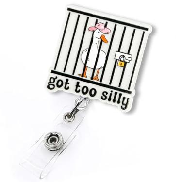 Imagem de Engraçado Silly Goose Carretel retrátil para crachá Got Too Silly para estudantes de enfermagem RN CMA CNA LPN Médico Trabalhador e Professor, crachá de ganso engraçado com clipe jacaré | Acrílico