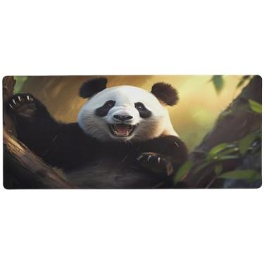 Imagem de Wassud Tapete de mouse Hello Panda para jogos com base de borracha antiderrapante, mouse pad longo para teclado de computador com borda costurada, almofada grande à prova d'água para escritório, casa