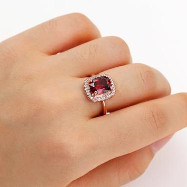 Imagem de Anel de halo retangular de pedra vermelha azul para mulheres, moda grande retangular zircônia cúbica anel coquetel para aniversário de casamento uso diário YC6492, Latão Zircônia cúbica, Sem pedra