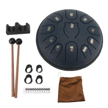 Imagem de 6 Polegada tambor de língua de aço 11 tons portátil chakra handpan tambor para meditação yoga música educação madeira aço carbono 15.24cm (Preta)
