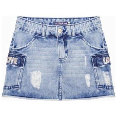Imagem de Saia Juvenil Look Jeans Bolso Cargo Jeans - UNICA - 10-Feminino