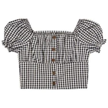 Imagem de Blusa Juvenil Look Jeans Cropped Vichy Preto/Branco - PRETO - 10-Feminino