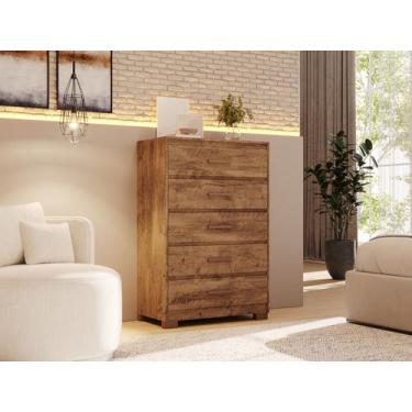 Imagem de Comoda Brilhante 5 Gavetas Armário Para Quarto E Sala Grana - São Migu