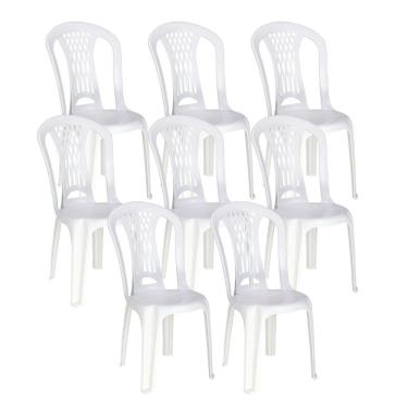 Imagem de Kit 8 Cadeiras De Plástico Sem Braço Laguna Tramontina Basic Branco