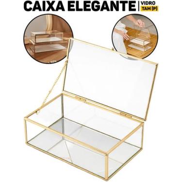 Imagem de Caixa Porta-Joias P Em Vidro E Ferro Platina 22cm Organizador De Brinc