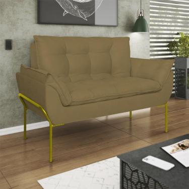 Imagem de Poltrona Sofá Luxo Base Metal Dourado Recepção Escritório Capuccino