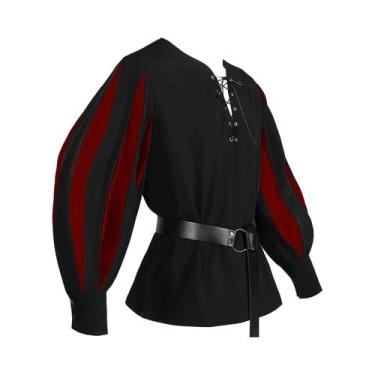 Imagem de Camisa Gótica Masculina De Manga Longa Casual Vintage Medieval Renasce