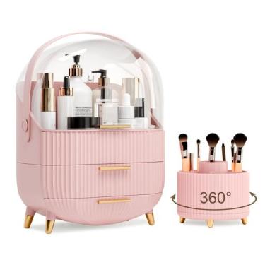 Imagem de Organizador de maquiagem lurcns rosa com tampa e porta-pincel