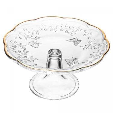 Imagem de Prato Para Bolo 27 Cm De Cristal Com Pé New Butterfly Com Fio De Ouro 