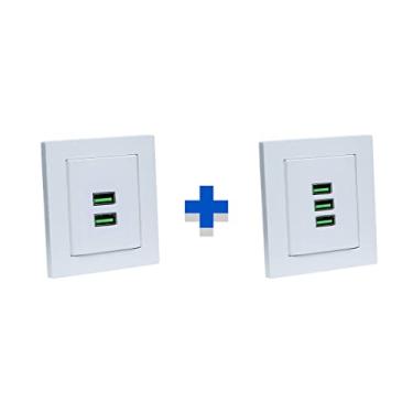 Imagem de Kit 2 Espelhos de Tomadas Duplo Reto com 2usb 4.9A 3Usb 5.2A COR:BRANCO