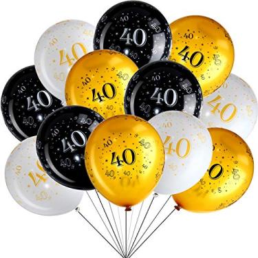 Imagem de Balões de látex para festa de aniversário de 45 peças, 30,5 cm, decoração de festa de aniversário, tema branco, preto, balão de festa, para artigos de festa de aniversário, decoração interna e externa (40 anos)