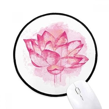 Imagem de Mouse pad rosa aquarela flor de lótus tapete redondo para escritório para computador