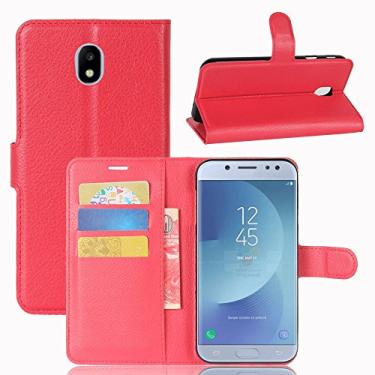 Imagem de GOGODOG Capa para Samsung Galaxy J3 ultrafina de couro com proteção total, carteira estilo empresarial com função de suporte e despertar automático (vermelho)