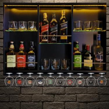 Imagem de Adega Barzinho Parede Preto Moderno Imbuia LED Estilo Contemporâneo Funcional Decoração Sofisticada Versátil Compacto Ideal Ambientes Residenciais Comerciais Charme Elegante Prático Durável